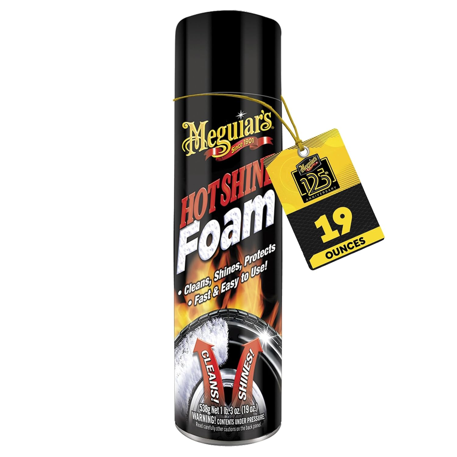 Meguiar's Hot Shine Tire Foam, High Gloss Tire Shine that Cleans, Shines, and Protects in One Step, Deep, Black Shine with UV Protection, Simply Spray and Leave for a Shiny Black tire, 561ml